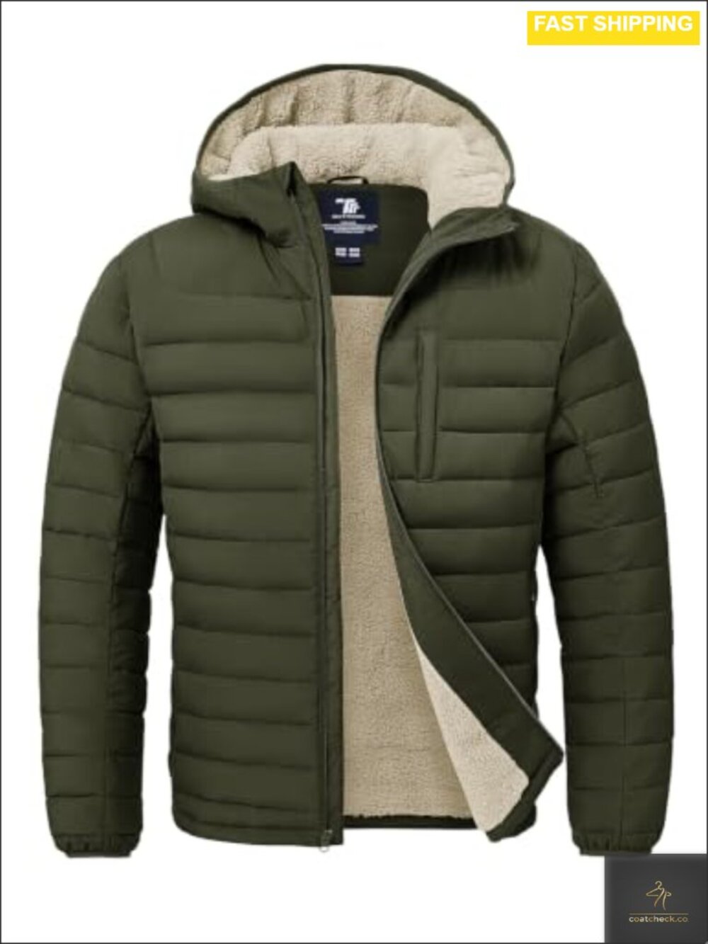Men's Sherpa Lined Puffer Jacket Hooded Water-Resistant Winter Coat